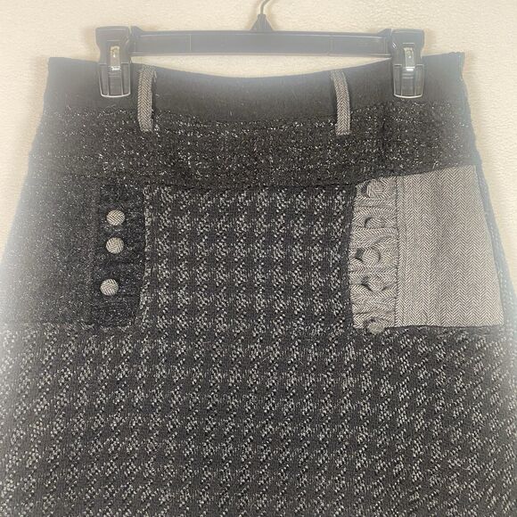Desigual Wool Blend Mixed Fabric Patchwork Mini Skirt Gray Black 38 Side Zip - Picture 6 of 11